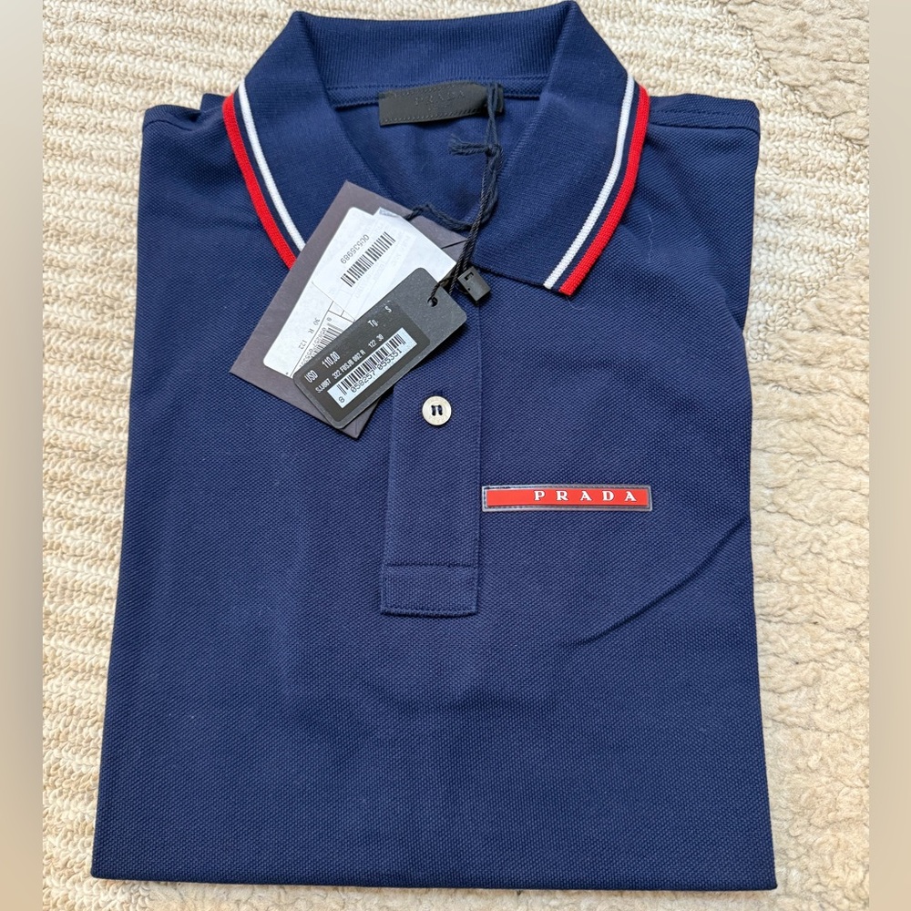 NWT Prada Dark Blue Polo with Red Accents